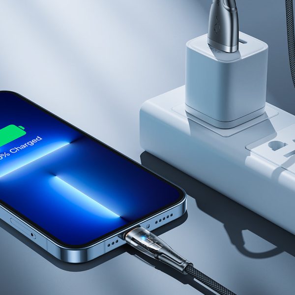 Kabeļa kabelis ar inteliģentu USB -A slēdzi - iPhone zibens 1,2 m - melns