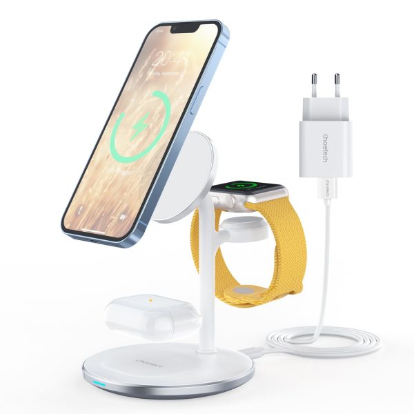 Lādētāju uzlādes stacija Apple T585 -F 3in1 iPhone 12/13 AirPods Pro Watch - White
