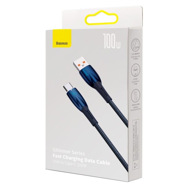 Kabelis Kabelis ātrai uzlādēšanai mirdzošam USB -A - USB -C 1M - zilā krāsā