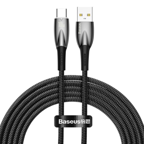Kabelis Fast Glimmer USB -A - USB -C 2M - melns kabelis
