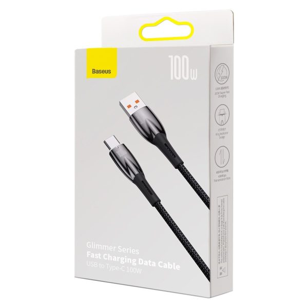 Kabelis Fast Glimmer USB -A - USB -C 2M - melns kabelis