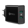2x USB -A 36W QC3.0 tīkla lādētājs - melns