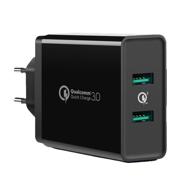 2x USB -A 36W QC3.0 tīkla lādētājs - melns