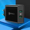 2x USB -A 36W QC3.0 tīkla lādētājs - melns