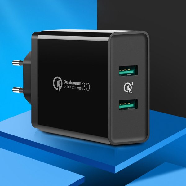 2x USB -A 36W QC3.0 tīkla lādētājs - melns