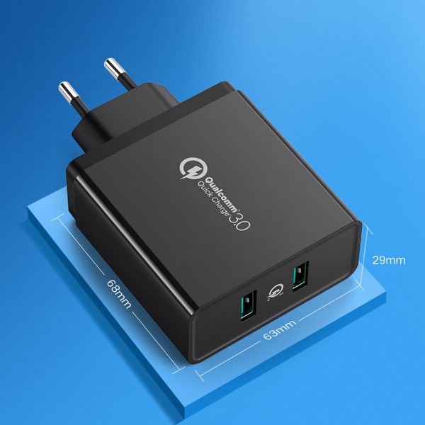 2x USB -A 36W QC3.0 tīkla lādētājs - melns