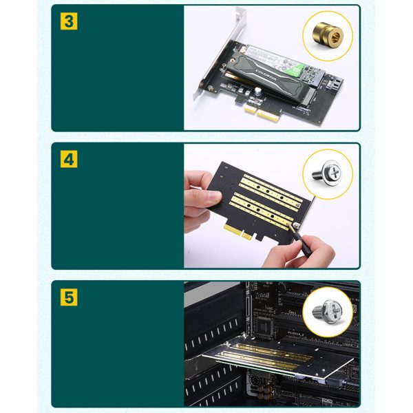 Pagarinājuma kartes adapteris PCIe 3.0 X4 Papildu divi SSD sloti M.2 M-Key un M.2 B-Key