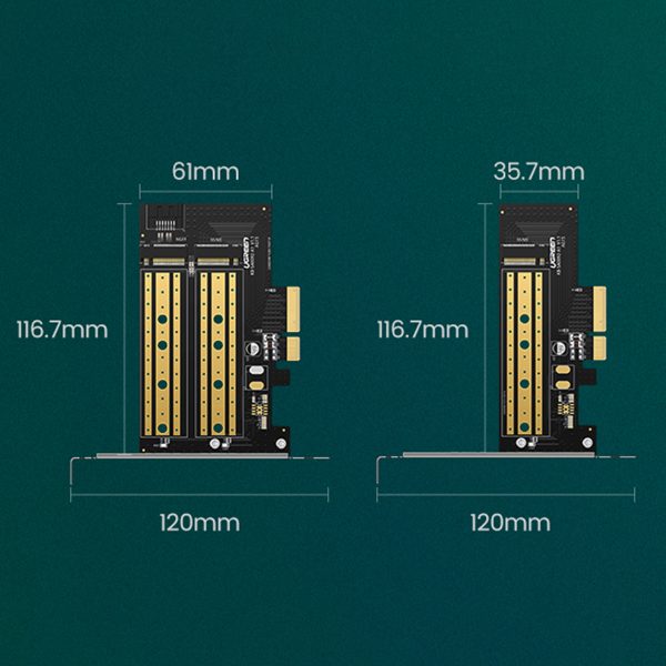 Pagarinājuma kartes adapteris PCIe 3.0 X4 Papildu divi SSD sloti M.2 M-Key un M.2 B-Key