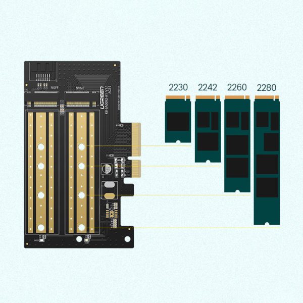 Pagarinājuma kartes adapteris PCIe 3.0 X4 Papildu divi SSD sloti M.2 M-Key un M.2 B-Key