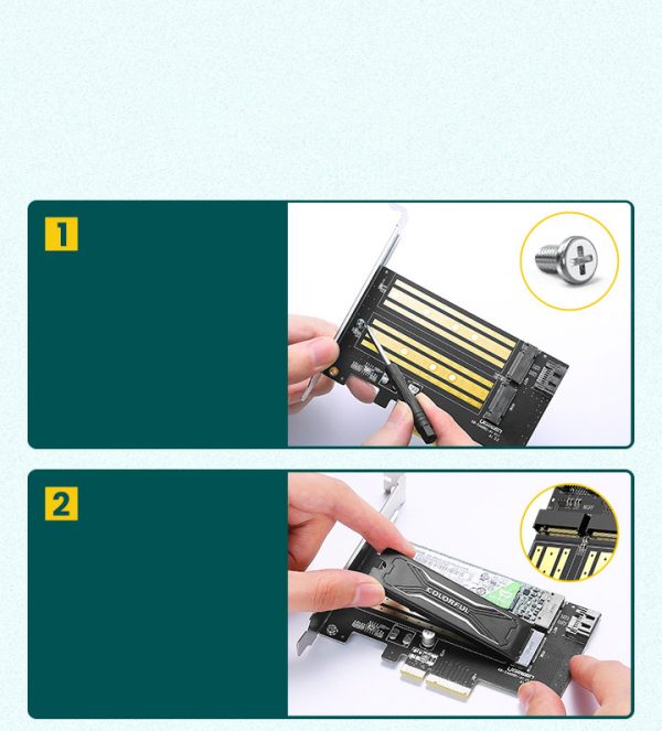 Pagarinājuma kartes adapteris PCIe 3.0 X4 Papildu divi SSD sloti M.2 M-Key un M.2 B-Key