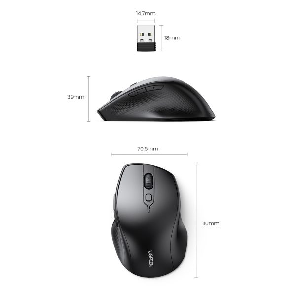 Klusais ergonomiskais bezvadu datora pele 2x AA - melns