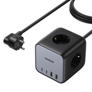 AC 240V GAN 2X USB-C 2X USB-A 3X AC 240V lādētāja lādētājs-melns