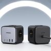 AC 240V GAN 2X USB-C 2X USB-A 3X AC 240V lādētāja lādētājs-melns