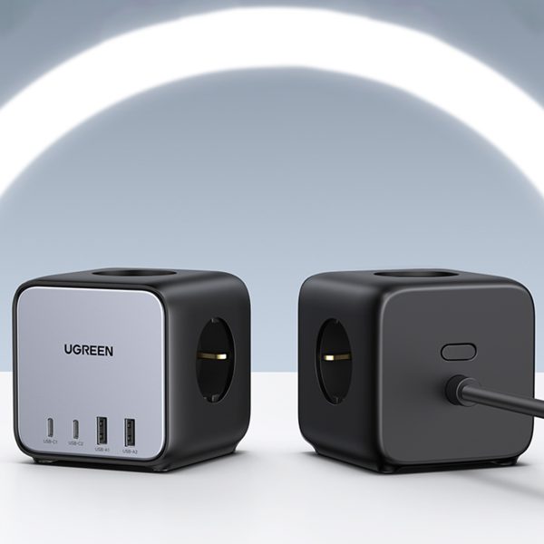 AC 240V GAN 2X USB-C 2X USB-A 3X AC 240V lādētāja lādētājs-melns