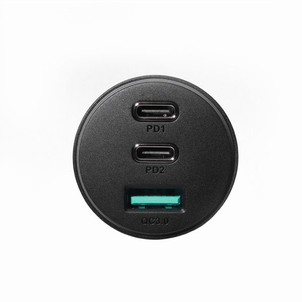 Automašīnas lādētājs vieglākiem 3 USB portiem un 2x USB -C 70W - melns