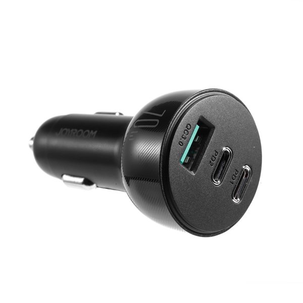 Automašīnas lādētājs vieglākiem 3 USB portiem un 2x USB -C 70W - melns