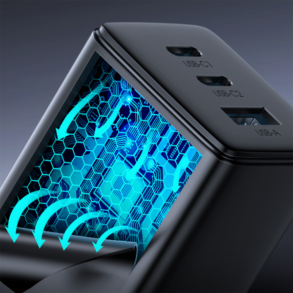 Ātrā tīkla lādētājs GAN USB 2X USB-C + USB-C 1,2M USB-C kabelis-melns