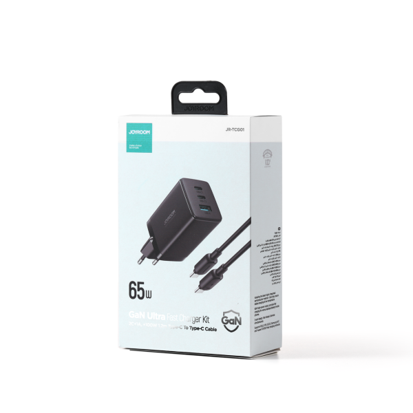 Ātrā tīkla lādētājs GAN USB 2X USB-C + USB-C 1,2M USB-C kabelis-melns