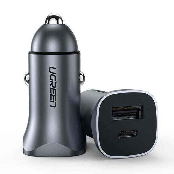 Ātrās automašīnas lādētājs USB-A un USB-C 30W PD PPS-GRAY