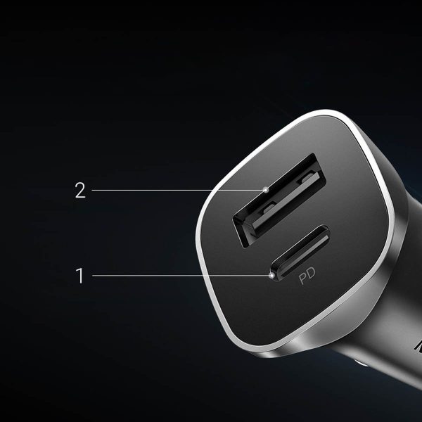 Ātrās automašīnas lādētājs USB-A un USB-C 30W PD PPS-GRAY