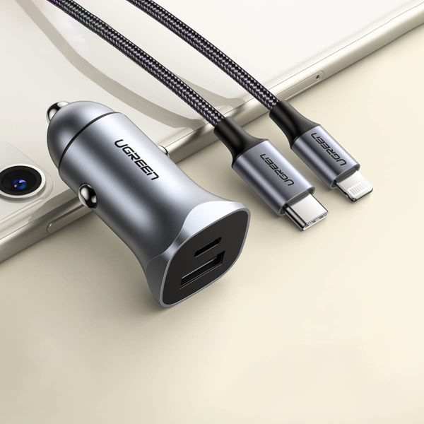 Ātrās automašīnas lādētājs USB-A un USB-C 30W PD PPS-GRAY