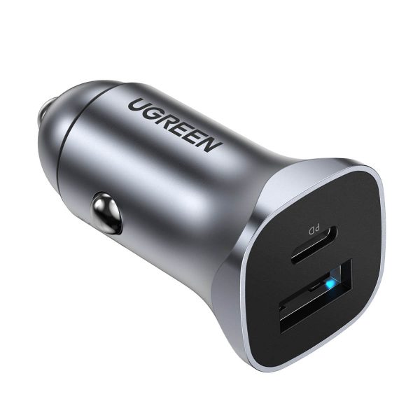 Ātrās automašīnas lādētājs USB-A un USB-C 30W PD PPS-GRAY