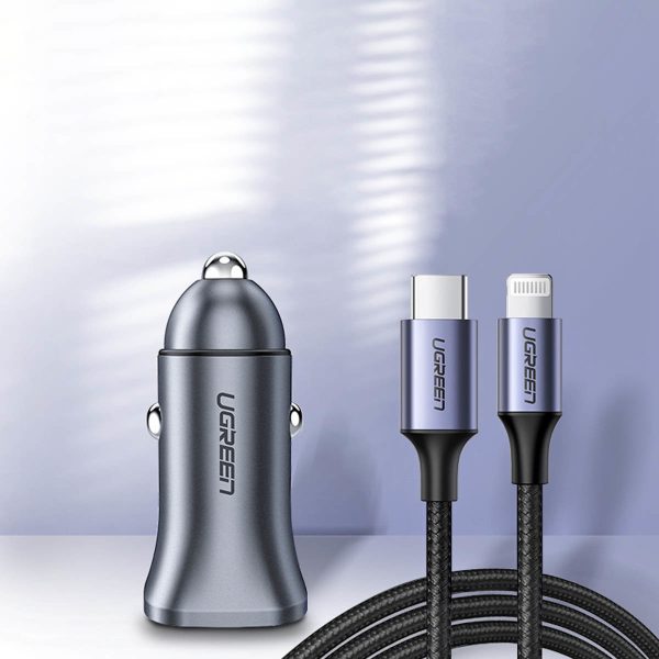 Ātrās automašīnas lādētājs USB-A un USB-C 30W PD PPS-GRAY