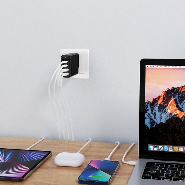 Barošanas avota lādētājs Gan 140W 4 porti 2x USB -C + 2X USB - melns