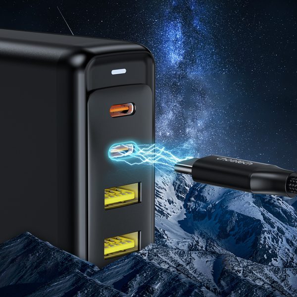 Barošanas avota lādētājs Gan 140W 4 porti 2x USB -C + 2X USB - melns