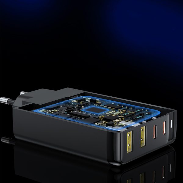 Barošanas avota lādētājs Gan 140W 4 porti 2x USB -C + 2X USB - melns