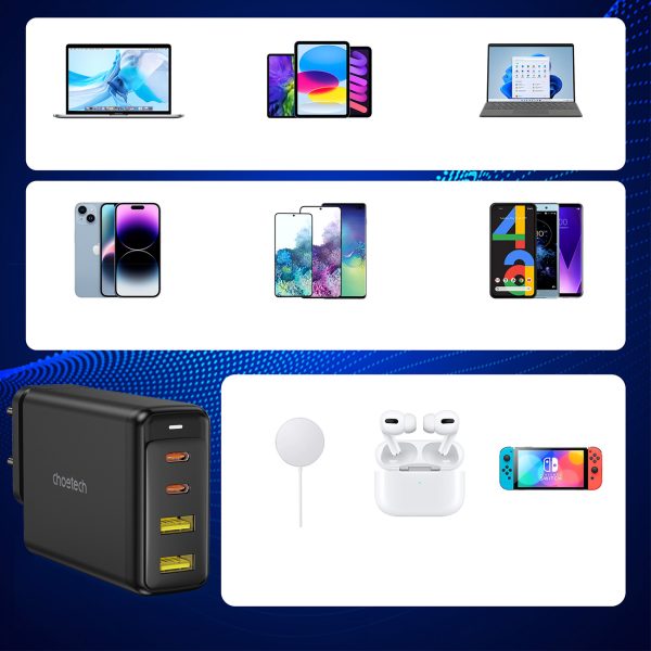 Barošanas avota lādētājs Gan 140W 4 porti 2x USB -C + 2X USB - melns