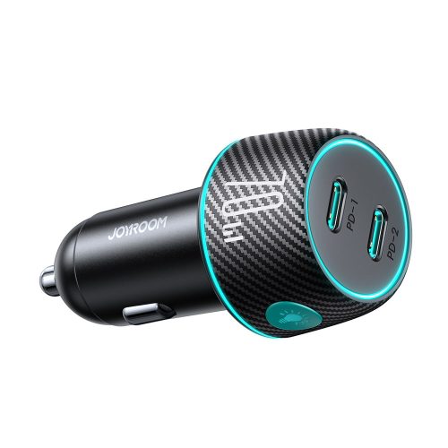Divkāršās automašīnas lādētājs 2x USB-C 70W ar LED fona apgaismojumu JR-CCN02-Black