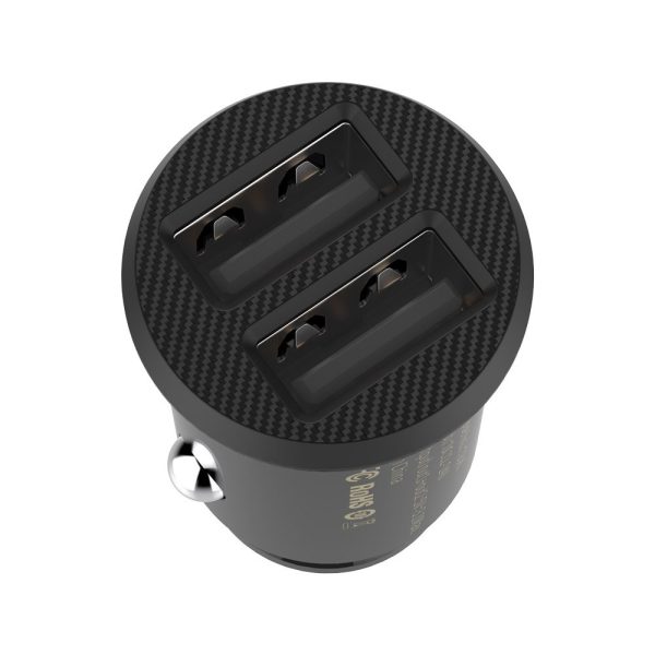Mini automašīnas lādētājs 2x USB graudu cregeriem melnā krāsā