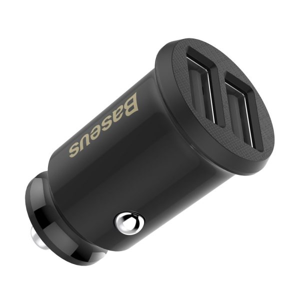 Mini automašīnas lādētājs 2x USB graudu cregeriem melnā krāsā