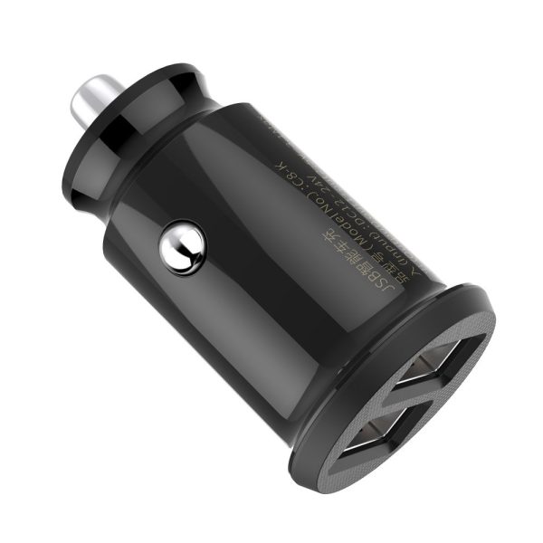 Mini automašīnas lādētājs 2x USB graudu cregeriem melnā krāsā