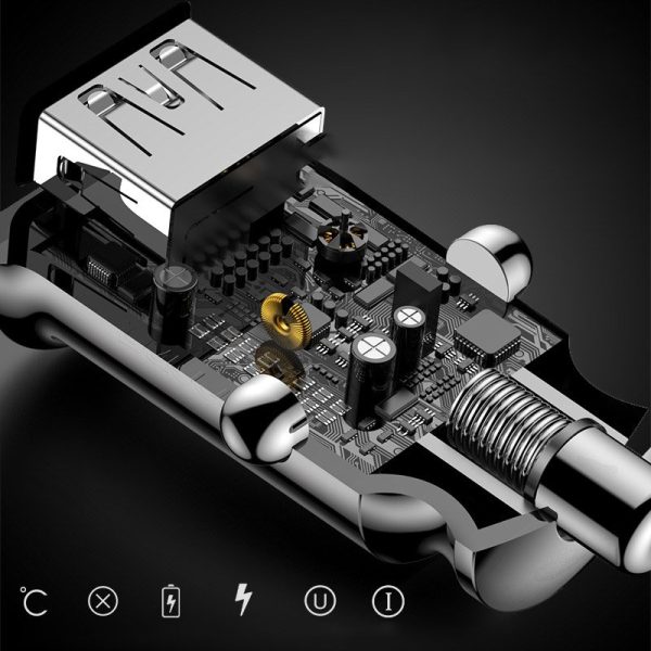 Mini automašīnas lādētājs 2x USB graudu cregeriem melnā krāsā