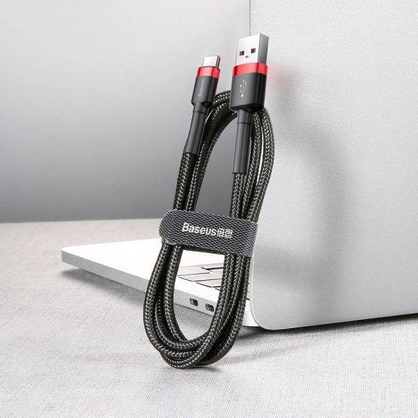 Izturīgs neilona kabelis USB kabeļa-USB-C QC3.0 3A 0,5 m melnais un sarkanais