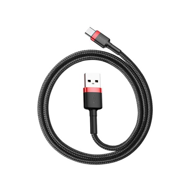 Izturīgs neilona kabelis USB kabeļa-USB-C QC3.0 3A 0,5 m melnais un sarkanais