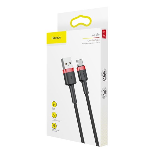 Izturīgs neilona kabelis USB kabeļa-USB-C QC3.0 3A 0,5 m melnais un sarkanais