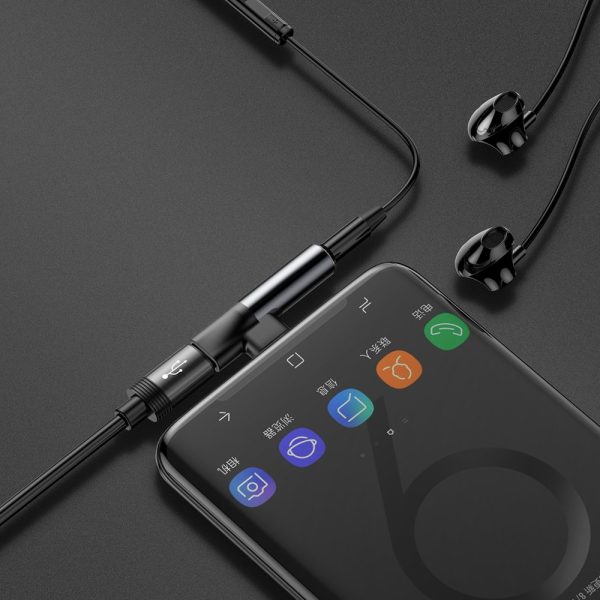 Audio Converter L41 adaptera adapteris no USB-C savienotāja USB-C + ligzdai 3,5 mm melnā krāsā