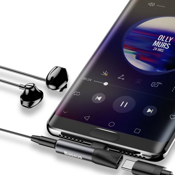 Audio Converter L41 adaptera adapteris no USB-C savienotāja USB-C + ligzdai 3,5 mm melnā krāsā