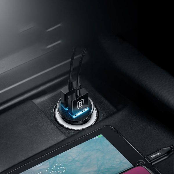 Smart Car Charger apļveida 2x USB QC3.0 Ātrā uzlāde 3.0 SCP AFC 30W Black