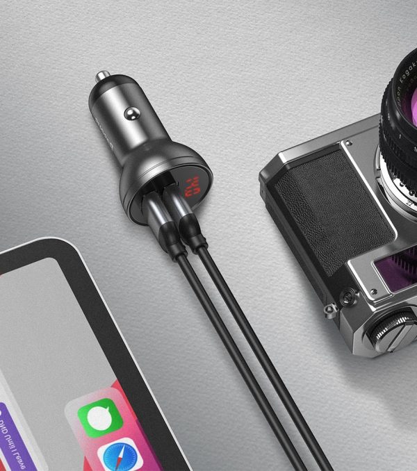 2x USB 4,8A 24W automašīnas lādētājs ar LCD displeju
