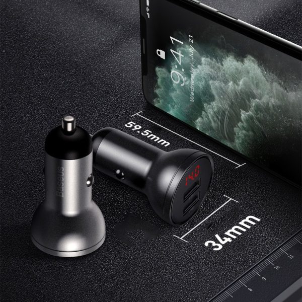 2x USB 4,8A 24W automašīnas lādētājs ar LCD displeju