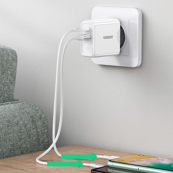 Ātrais tīkla lādētājs USB-C + USB 36 ar ātras uzlādes 4.0 Power Piegādi baltu