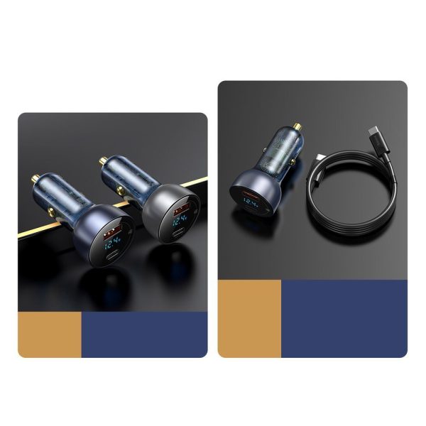 1019255-11-ladowarka-samochodowa-usb-usb-c-65w-qu-baseus-hurtownia-sklep USB + USB-C 65W automašīnas lādētājs Quick Charge LCD ekrāns pelēks ekrāns