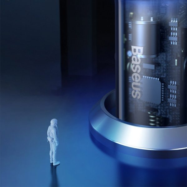 1019255-9-ladowarka-samochodowa-usb-usb-c-65w-qu-baseus-hurtownia-sklep USB + USB-C 65W automašīnas lādētājs Quick Charge LCD ekrāns pelēks ekrāns