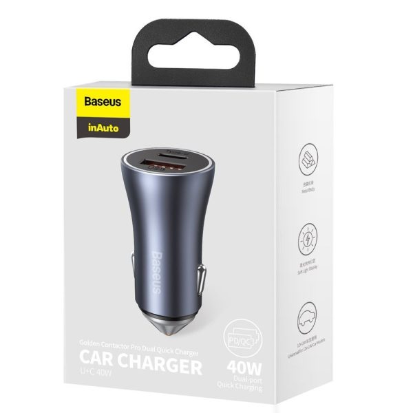 Ātrs USB-C +B automašīnas lādētājs 40W Golden Contactor Pro Grey