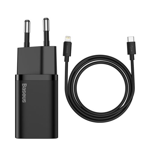 Ātrs lādētājs iPhone Super Si 1C 20W barošanas piegāde + USB -C kabelis - zibens 1m melns