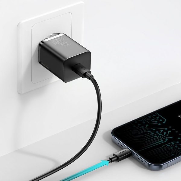 Ātrs lādētājs iPhone Super Si 1C 20W barošanas piegāde + USB -C kabelis - zibens 1m melns